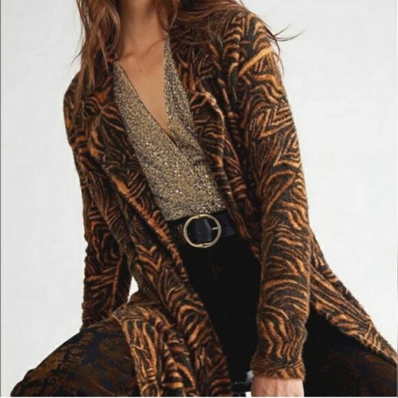 Free People Long Tiger Animal Print Cardigan Sweater - Picture 1 of 10